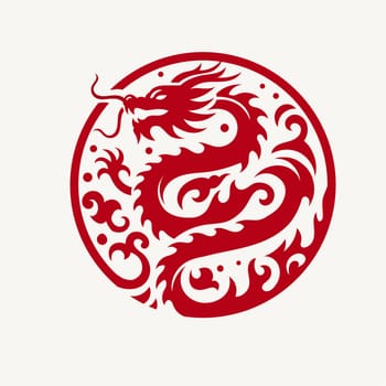 Chinese Dragon circle emblem red color isolated on white background