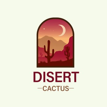 beautiful landscape of desert landscape with cactus mountains, abstract desert background vector illustration