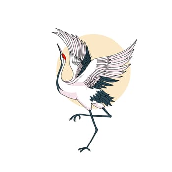 Red Crowned Crane Bird Standing with Spread Wings isolate on white background