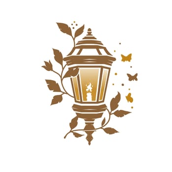 vintage lanterns with floral and butterfly vector illustration