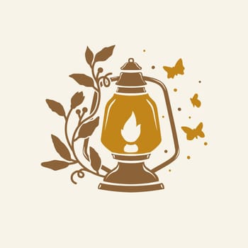 Kerosene vintage lamp with floral and butterfly vector illustration