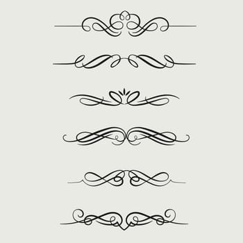 Hand drawn calligraphic flourish dividers. Decorative scroll divider for wedding invite card design, vintage ornate borders and filigree flourishes graphics vector set