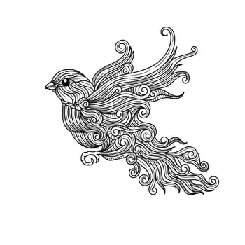 hand drawn ornate sparrow birds with Black and white vector illustration.