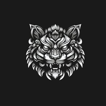 black and white tiger head roaring vector illustration , angry tiger Decorative vector art[
