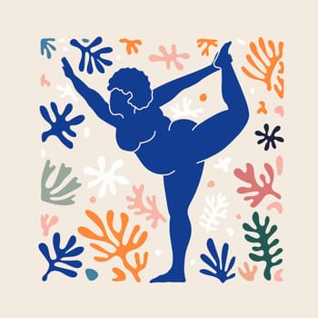 Matisse Inspired Abstract Art with female Figure and Organic Shapes in a trendy minimal style. Vector Collage Background of female body, birds and botanical elements made of cut paper