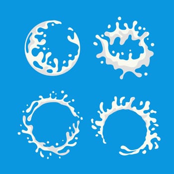 vector collection of milk splashes isolated on blue background