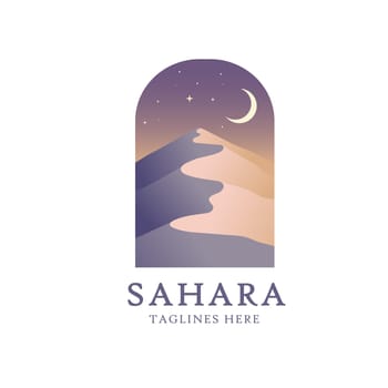 sahara Desert landscape with a sun and sandy dunes vector illustration