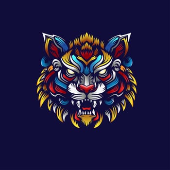 colorful tiger head roaring vector illustration , angry tiger Decorative vector art