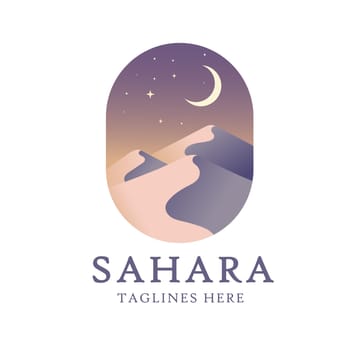 sahara Desert landscape with a sun and sandy dunes vector illustration