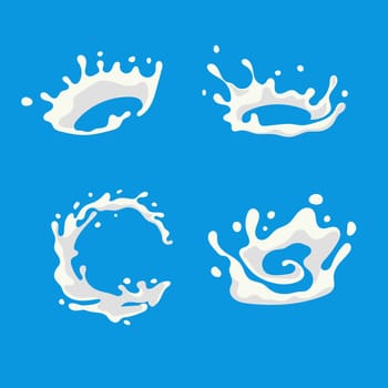 vector collection of milk splashes isolated on blue background