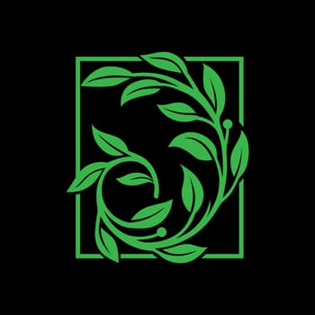 green leave floral decorative with rectangle frame vector illustration