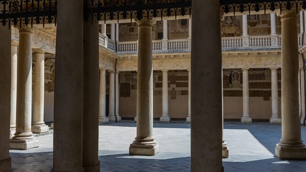 Padua, Italy - July 23, 2024: Palazzo Bo (Bo Palace) yard, historical building home of the Padova University from 1539 in Padua, Italy
