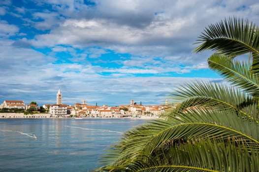 Picturesque coastal view of Rab town waterfront at night. Rab island, Croatia