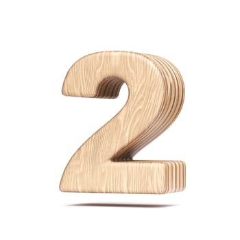 Plywood font Number 2 TWO 3D rendering illustration isolated on white background