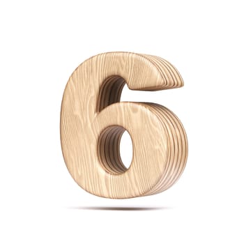 Plywood font Number 6 SIX 3D rendering illustration isolated on white background
