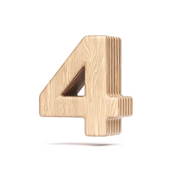 Plywood font Number 4 FOUR 3D rendering illustration isolated on white background