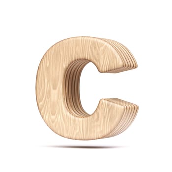 Plywood font Letter C 3D rendering illustration isolated on white background