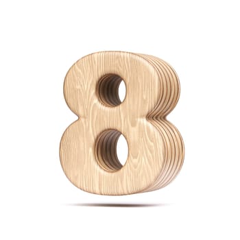 Plywood font Number 8 EIGHT 3D rendering illustration isolated on white background