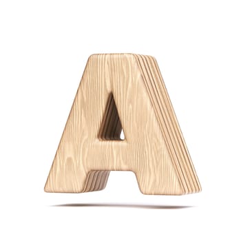 Plywood font Letter A 3D rendering illustration isolated on white background