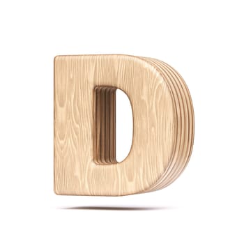 Plywood font Letter D 3D rendering illustration isolated on white background