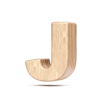 Plywood font Letter J 3D rendering illustration isolated on white background