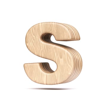 Plywood font Letter S 3D rendering illustration isolated on white background