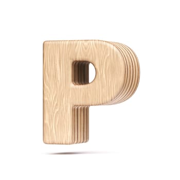 Plywood font Letter P 3D rendering illustration isolated on white background