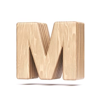 Plywood font Letter M 3D rendering illustration isolated on white background