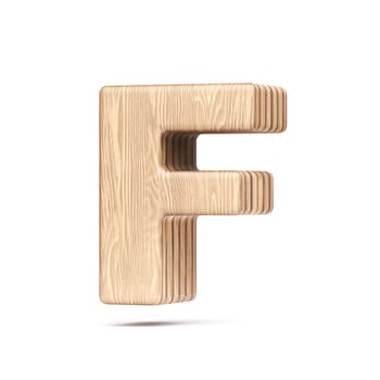 Plywood font Letter F 3D rendering illustration isolated on white background
