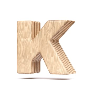 Plywood font Letter K 3D rendering illustration isolated on white background