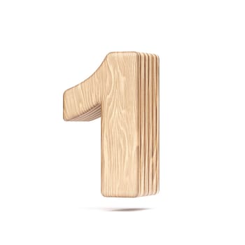Plywood font Number 1 ONE 3D rendering illustration isolated on white background