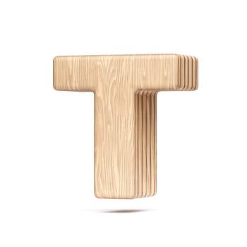 Plywood font Letter T 3D rendering illustration isolated on white background