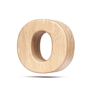 Plywood font Letter O 3D rendering illustration isolated on white background