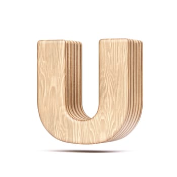Plywood font Letter U 3D rendering illustration isolated on white background