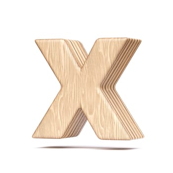 Plywood font Letter X 3D rendering illustration isolated on white background