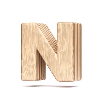 Plywood font Letter N 3D rendering illustration isolated on white background