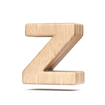 Plywood font Letter Z 3D rendering illustration isolated on white background