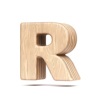 Plywood font Letter R 3D rendering illustration isolated on white background