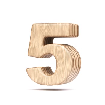 Plywood font Number 5 FIVE 3D rendering illustration isolated on white background