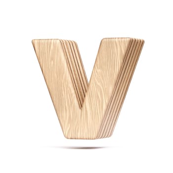 Plywood font Letter V 3D rendering illustration isolated on white background