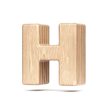 Plywood font Letter H 3D rendering illustration isolated on white background
