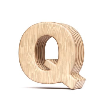 Plywood font Letter Q 3D rendering illustration isolated on white background