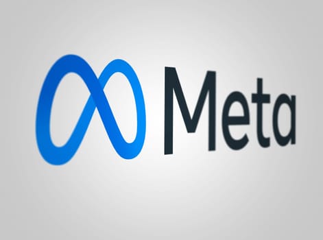 Menlo Park, US, May 2023: Meta Platforms logo on a white background. American multinational technology conglomerate. Illustrative editorial. Selective focus