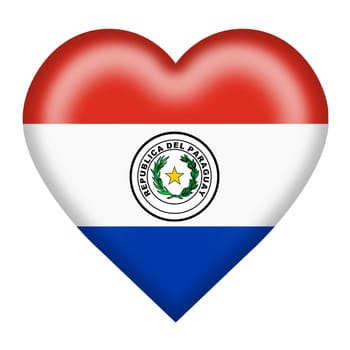 A Paraguay flag heart button isolated on white with clipping path 3d illustration