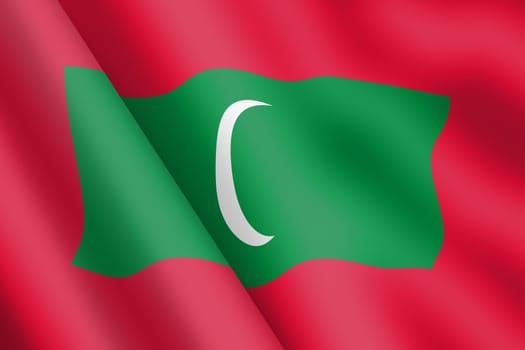 A Maldives waving flag 3d illustration wind ripplemoon red green