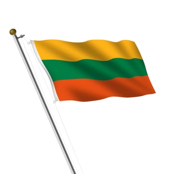 A Lithuania flagpole 3d illustration on white with clipping path