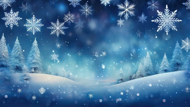 abstract winter background with snowflakes, Christmas background with heavy snowfall, snowflakes in the sky. AI generated