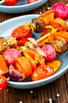 Colorful and healthy grilled vegetable skewers.