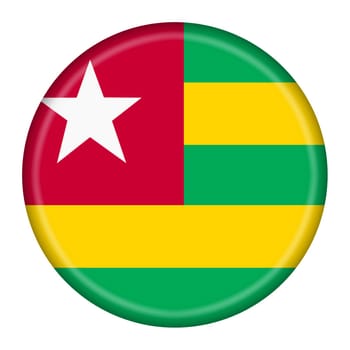 A Togo flag button illustration with clipping path green red yellow stripe white star background illustration