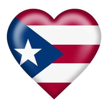 A Puerto Rico flag heart button isolated on white with clipping path 3d illustration red white stripe blue star